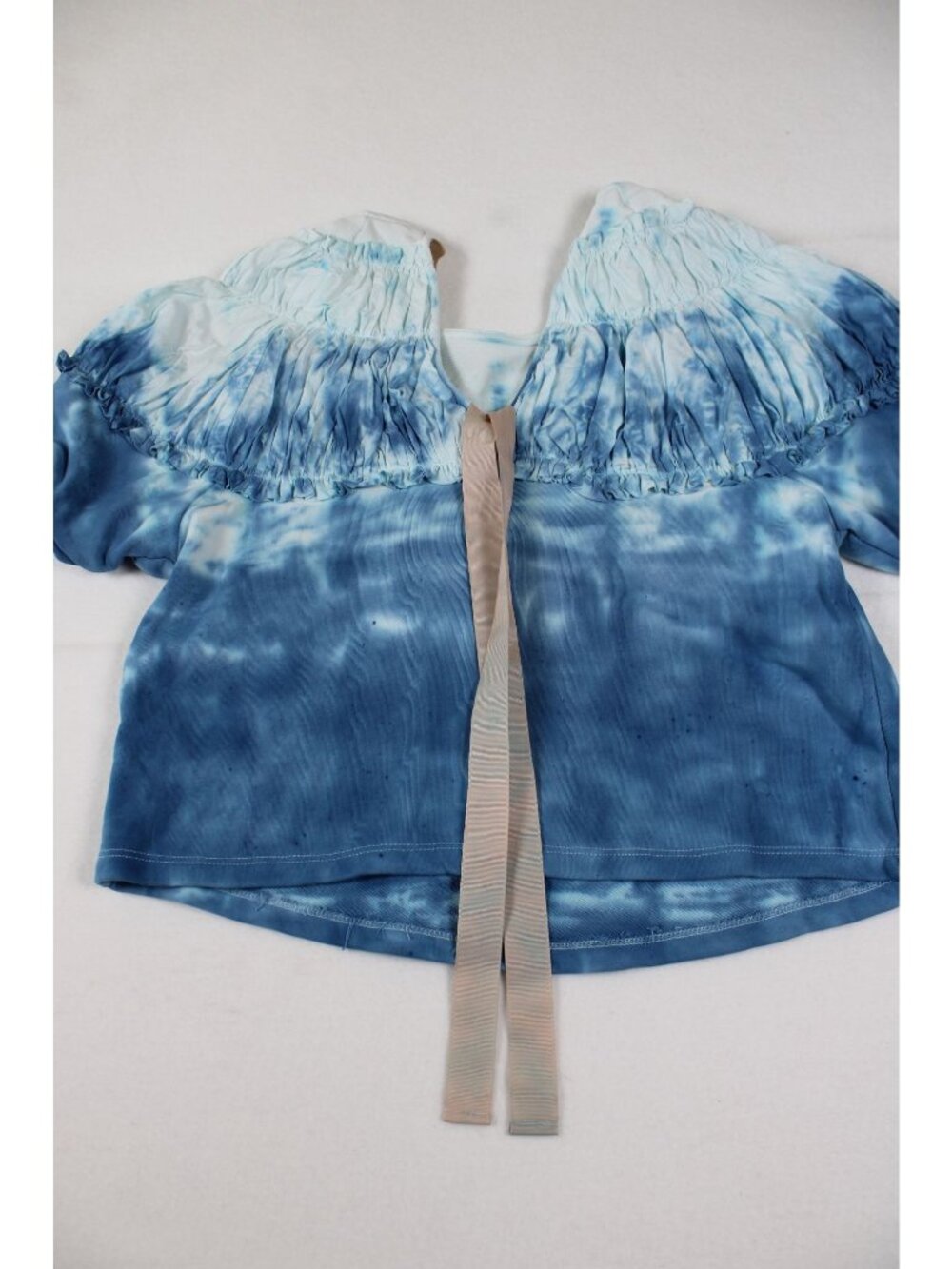 Anthropologie Tie-Dye Smocked Top Blue Ribbon Detail XXS